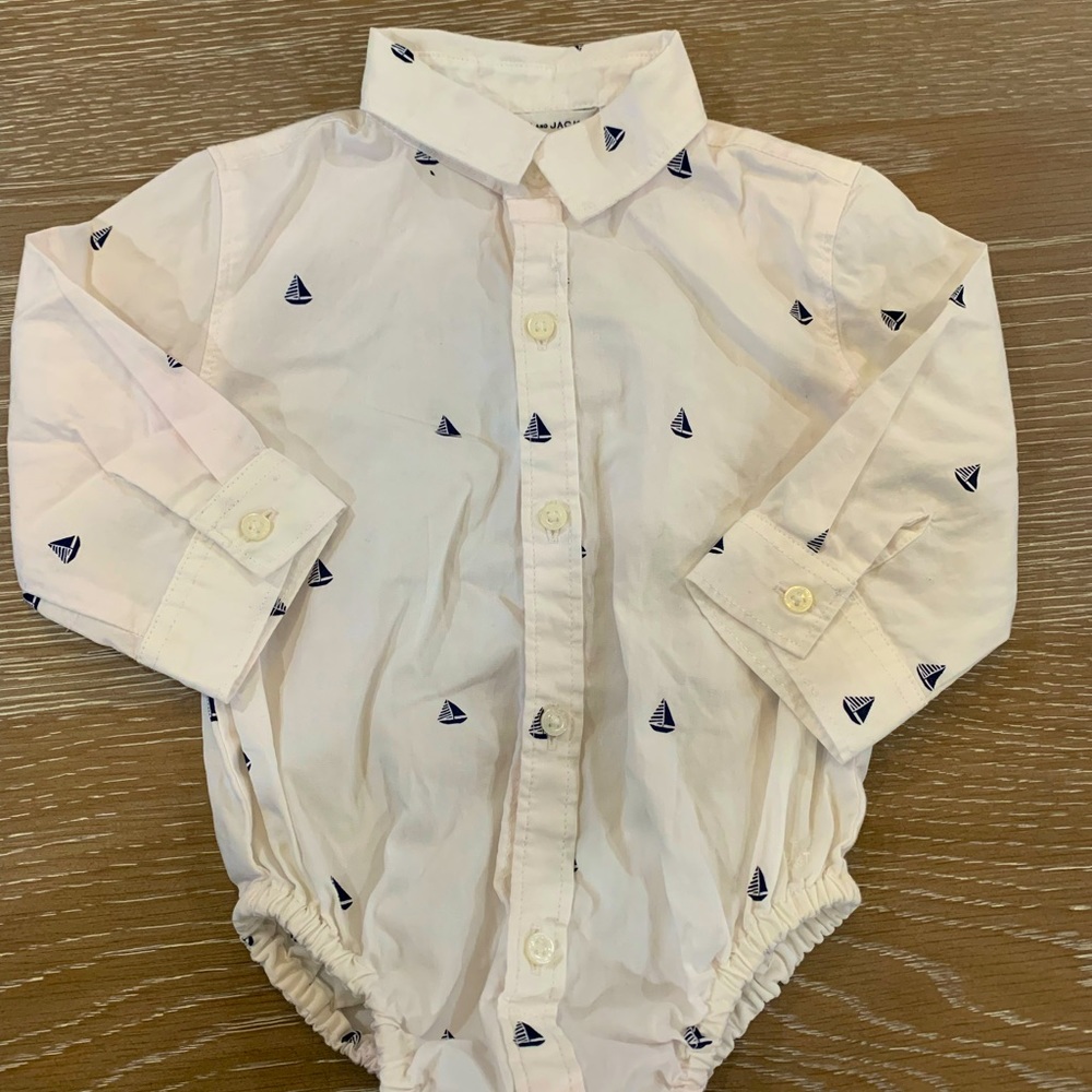 Janie and Jack long sleeve button down onesie shirt size 6-12 months